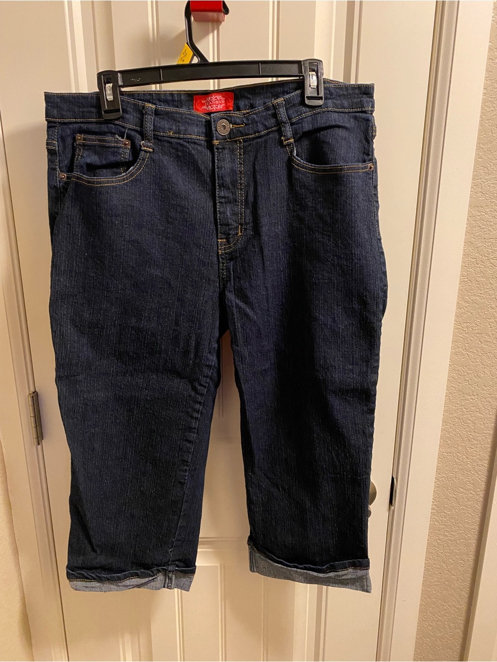Jeanbay Jeans 14 Capri Length Stretch Dark Blue Denim Bling Pockets Capris